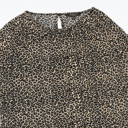 Lipsy Womens Brown Animal Print Polyester Shift Size 10 Boat Neck Button - Leopard Print