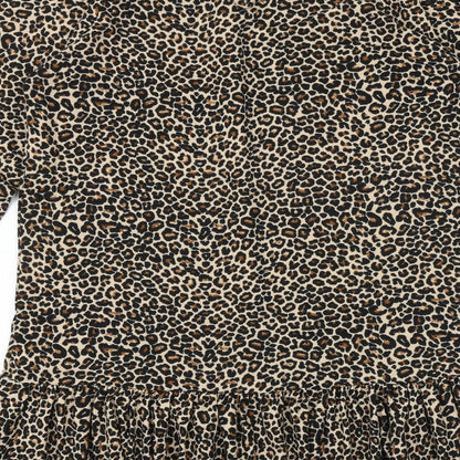 Lipsy Womens Brown Animal Print Polyester Shift Size 10 Boat Neck Button - Leopard Print