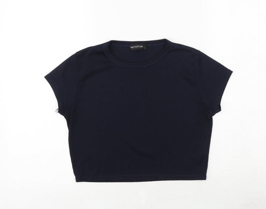 Womens UK Size 14 PRETTYLITTLETHING Blue Cropped T-Shirt