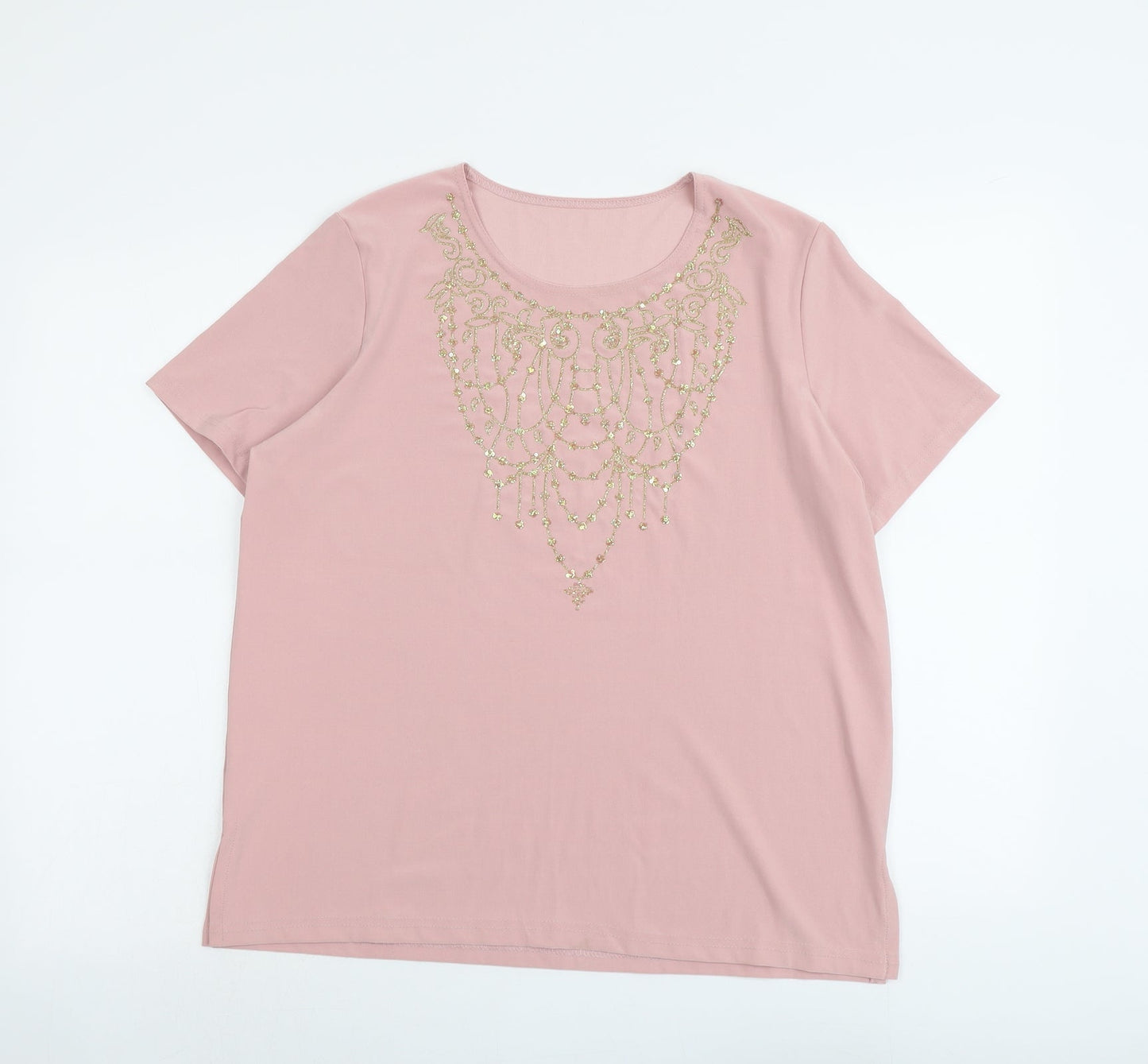 Classics Womens Pink Polyester Basic T-Shirt Size 16 Round Neck