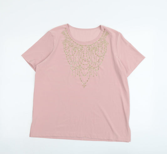 Classics Womens Pink Polyester Basic T-Shirt Size 16 Round Neck