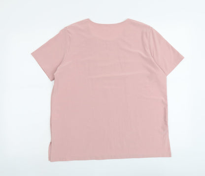 Classics Womens Pink Polyester Basic T-Shirt Size 16 Round Neck