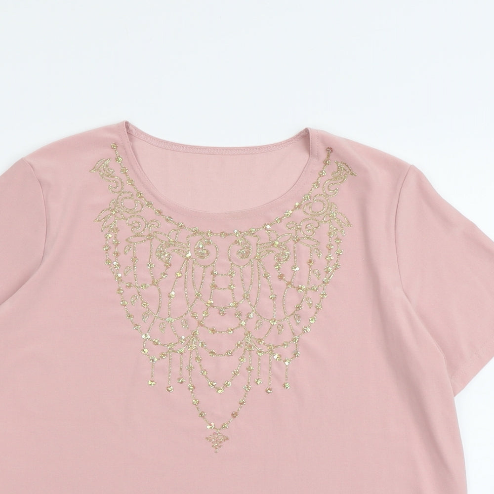 Classics Womens Pink Polyester Basic T-Shirt Size 16 Round Neck