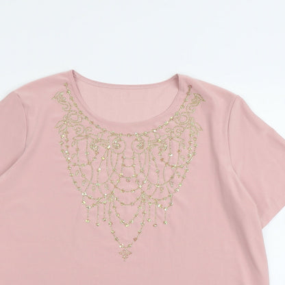 Classics Womens Pink Polyester Basic T-Shirt Size 16 Round Neck