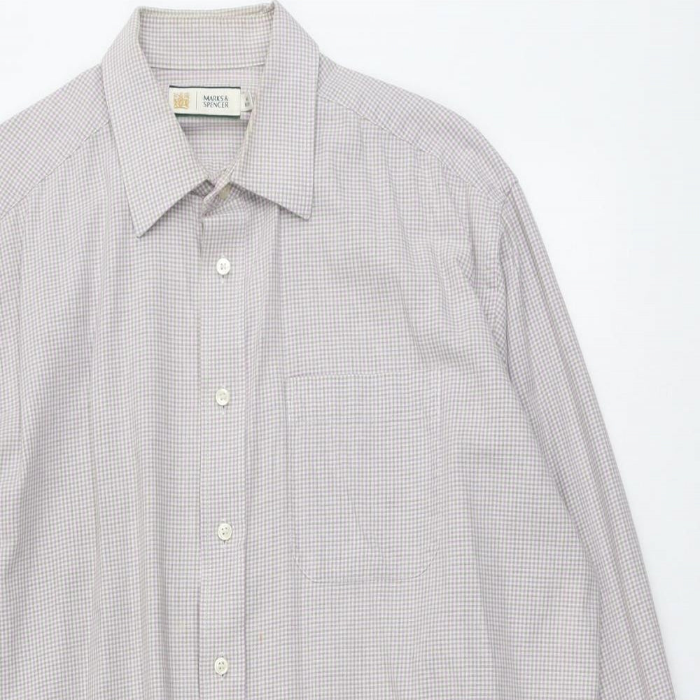 Mens UK Size 16.5 Marks and Spencer Pink  Button-Up Long Sleeve Casual Shirt