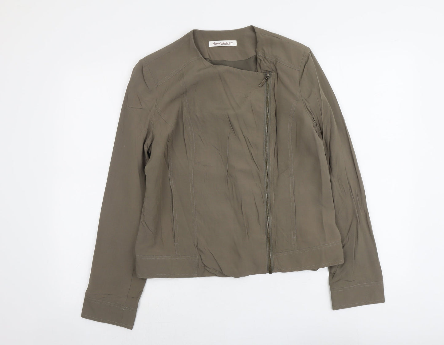 Womens UK Size 12 ANNE WEYBURN Green Biker Coat