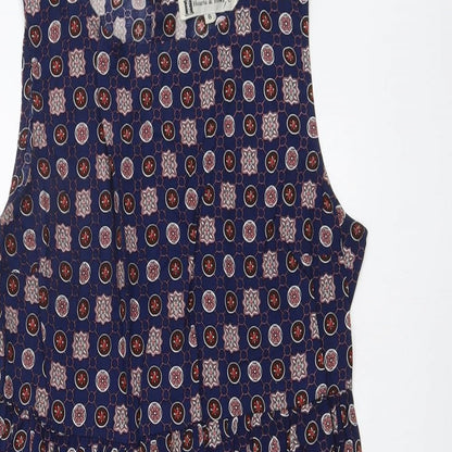 Hearts & Bows Womens Blue Geometric Viscose Fit & Flare Size 8 Boat Neck Button
