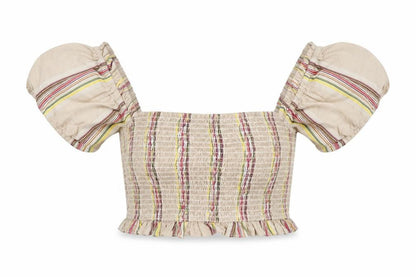 Missguided Womens Beige Striped Cotton Cropped Blouse Size 6 Square Neck