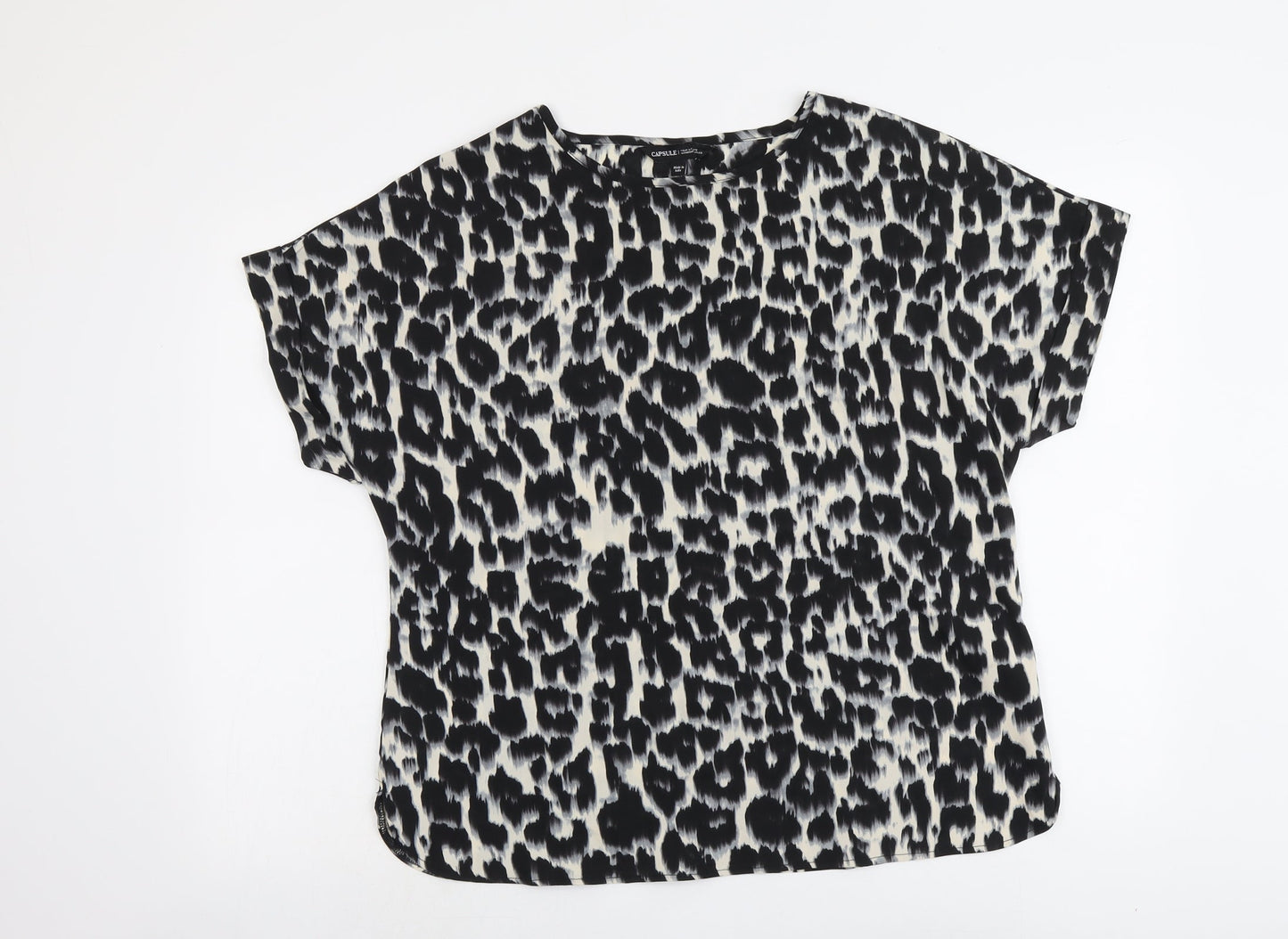 Capsule Womens Beige Animal Print Polyester Basic Blouse Size 12 Round Neck - Leopard Print