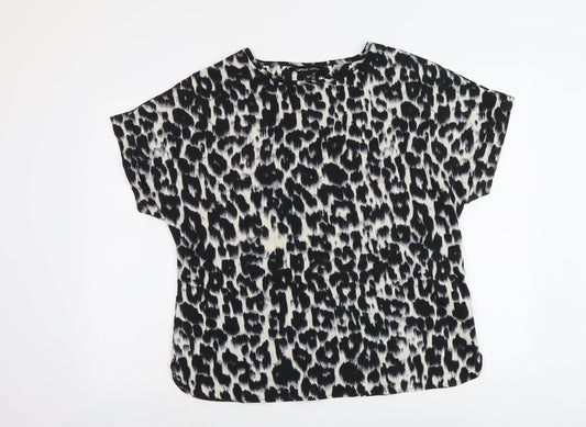 Capsule Womens Beige Animal Print Polyester Basic Blouse Size 12 Round Neck - Leopard Print
