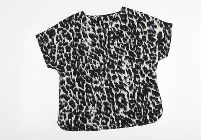 Capsule Womens Beige Animal Print Polyester Basic Blouse Size 12 Round Neck - Leopard Print
