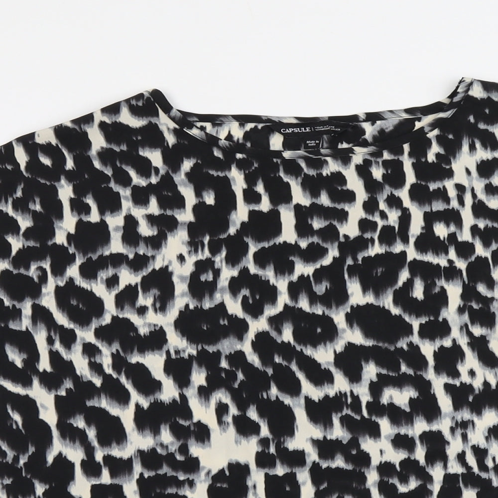 Capsule Womens Beige Animal Print Polyester Basic Blouse Size 12 Round Neck - Leopard Print