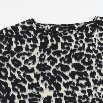 Capsule Womens Beige Animal Print Polyester Basic Blouse Size 12 Round Neck - Leopard Print