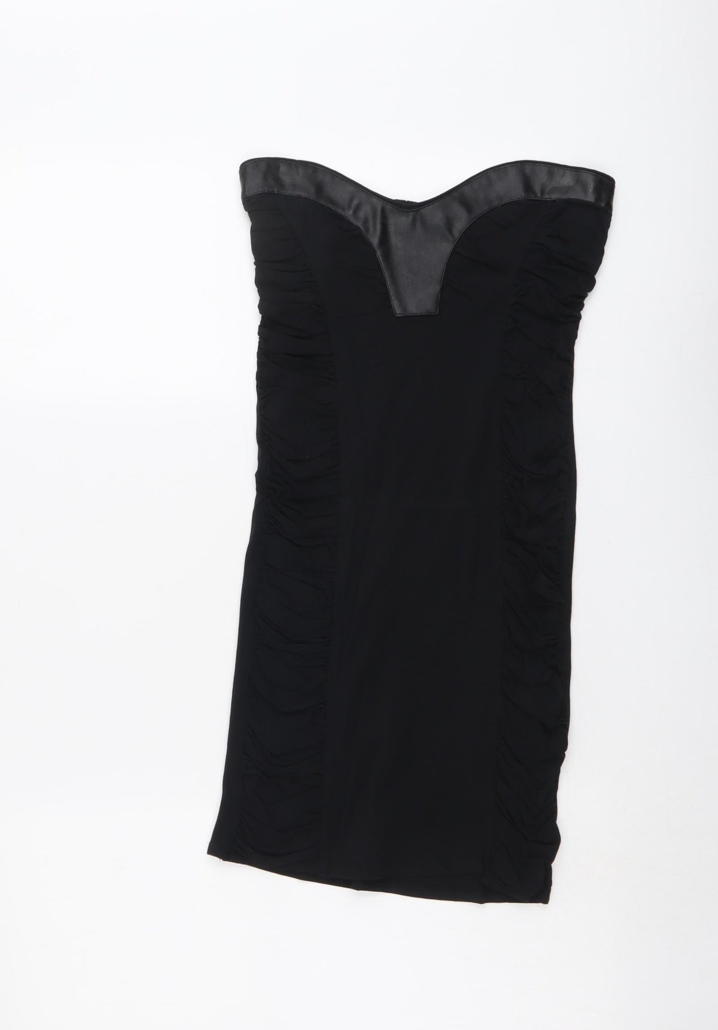 Miss Selfridge Womens Black Cotton Mini Size 12 Sweetheart Pullover - Faux Leather Detail