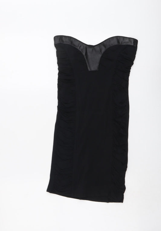 Miss Selfridge Womens Black Cotton Mini Size 12 Sweetheart Pullover - Faux Leather Detail