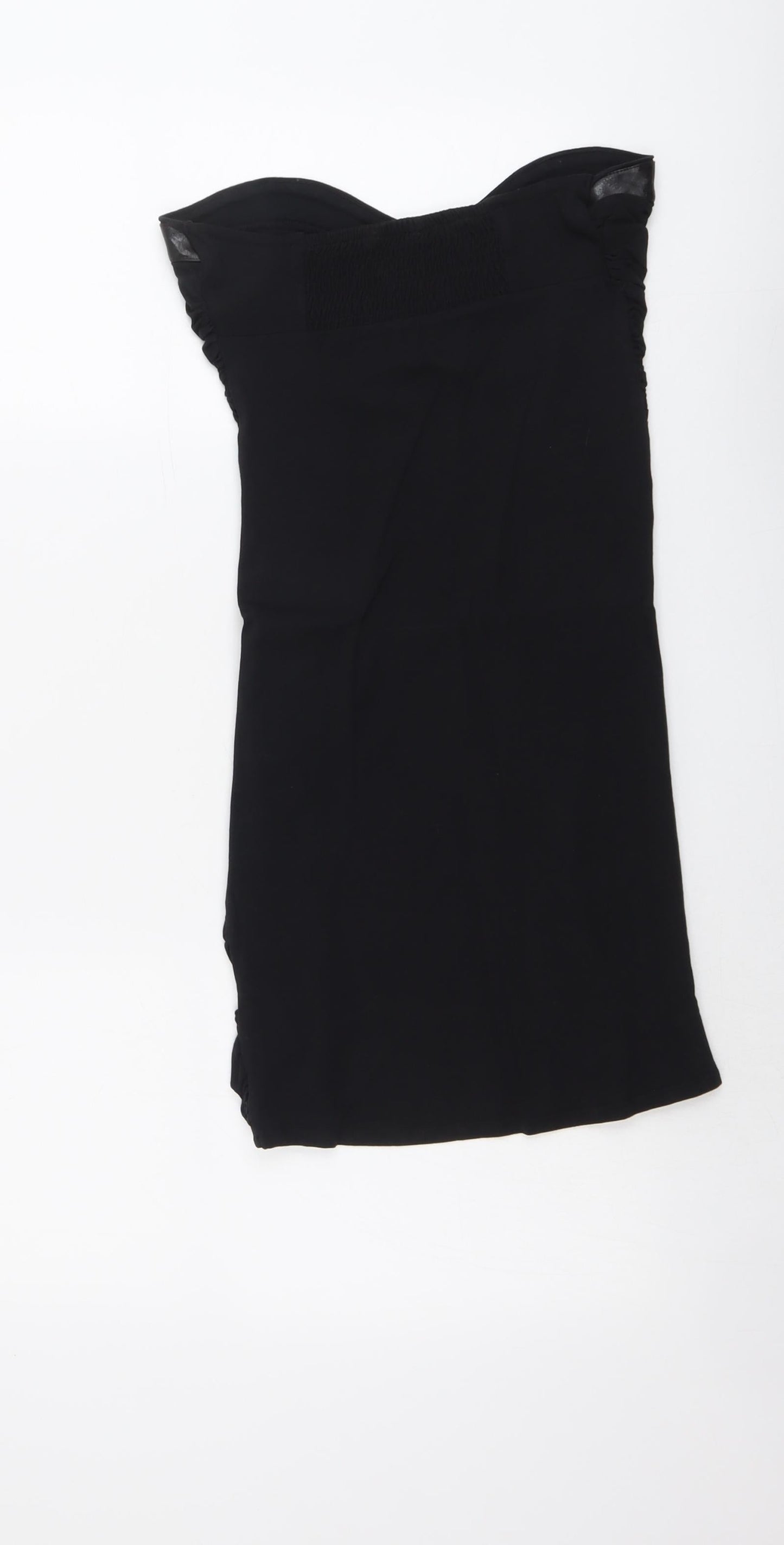 Miss Selfridge Womens Black Cotton Mini Size 12 Sweetheart Pullover - Faux Leather Detail