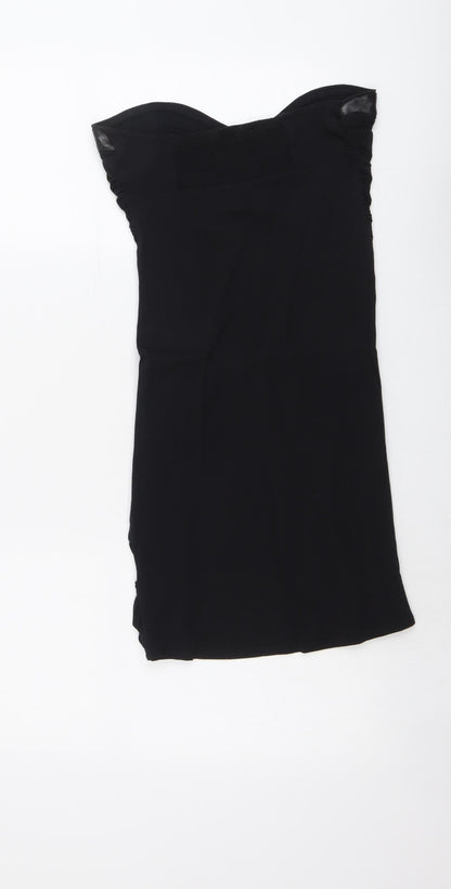 Miss Selfridge Womens Black Cotton Mini Size 12 Sweetheart Pullover - Faux Leather Detail