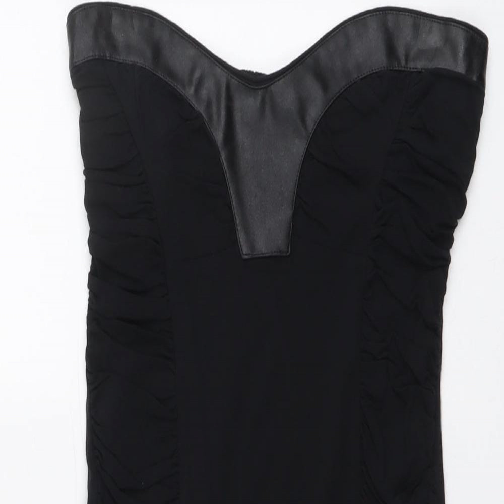 Miss Selfridge Womens Black Cotton Mini Size 12 Sweetheart Pullover - Faux Leather Detail