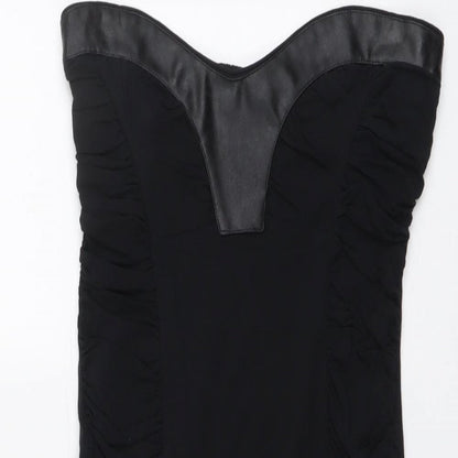 Miss Selfridge Womens Black Cotton Mini Size 12 Sweetheart Pullover - Faux Leather Detail