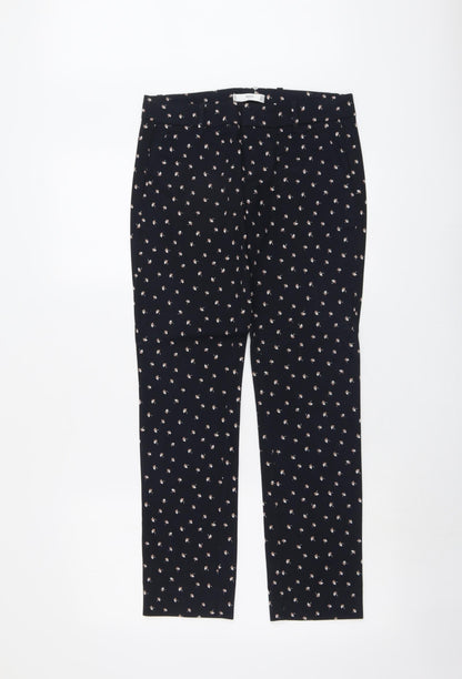Mango Womens Blue Geometric Cotton Trousers Size 6 L28 in Regular Button