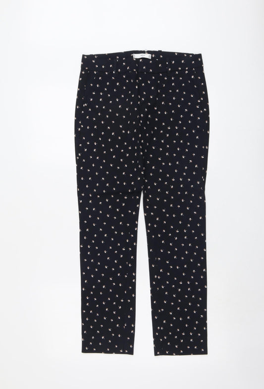 Mango Womens Blue Geometric Cotton Trousers Size 6 L28 in Regular Button