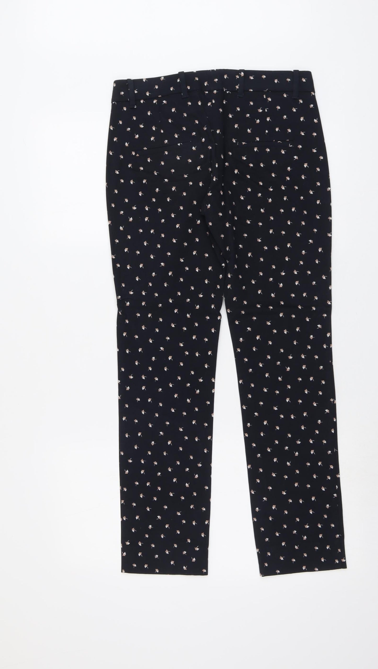 Mango Womens Blue Geometric Cotton Trousers Size 6 L28 in Regular Button