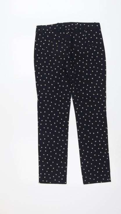 Mango Womens Blue Geometric Cotton Trousers Size 6 L28 in Regular Button