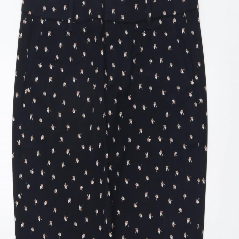 Mango Womens Blue Geometric Cotton Trousers Size 6 L28 in Regular Button