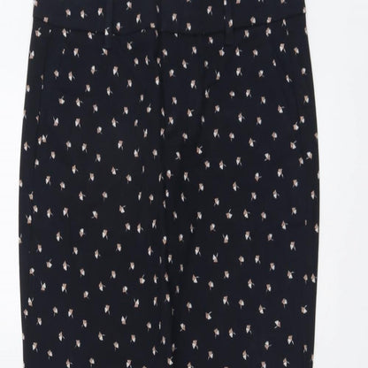 Mango Womens Blue Geometric Cotton Trousers Size 6 L28 in Regular Button