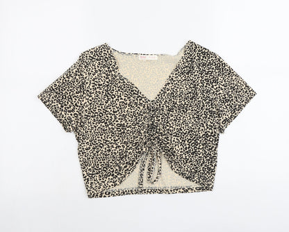 Womens UK Size L ROMWE Beige Cropped T-Shirt