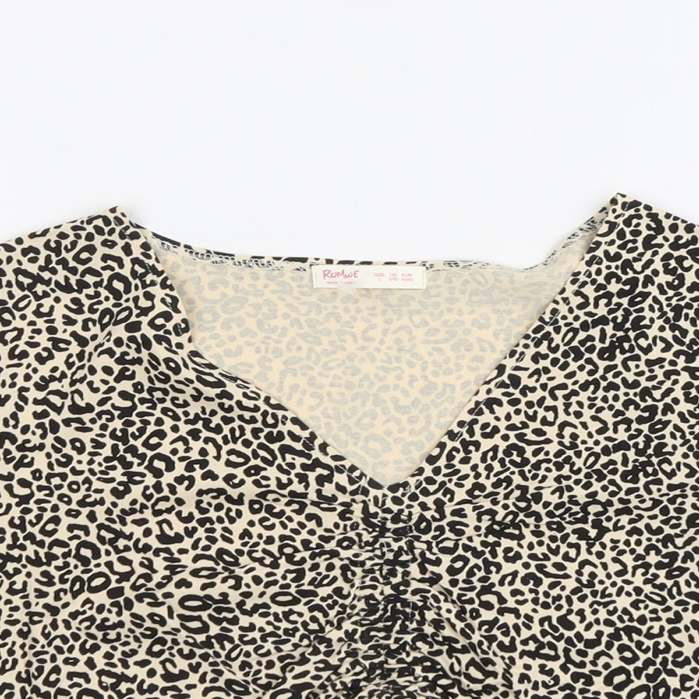 Womens UK Size L ROMWE Beige Cropped T-Shirt