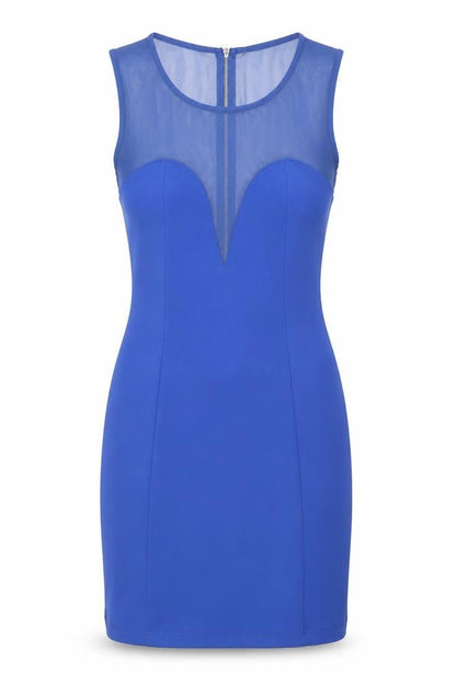 Topshop Womens Blue Polyester Mini Size 10 Boat Neck Zip - Mesh Panel