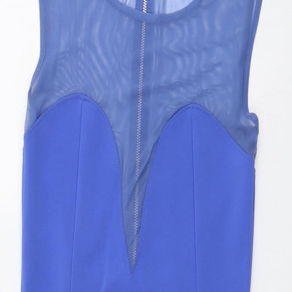 Topshop Womens Blue Polyester Mini Size 10 Boat Neck Zip - Mesh Panel