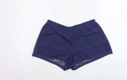 United Colors of Benetton Womens Blue Geometric Polyester Basic Shorts Size M L3 in Regular