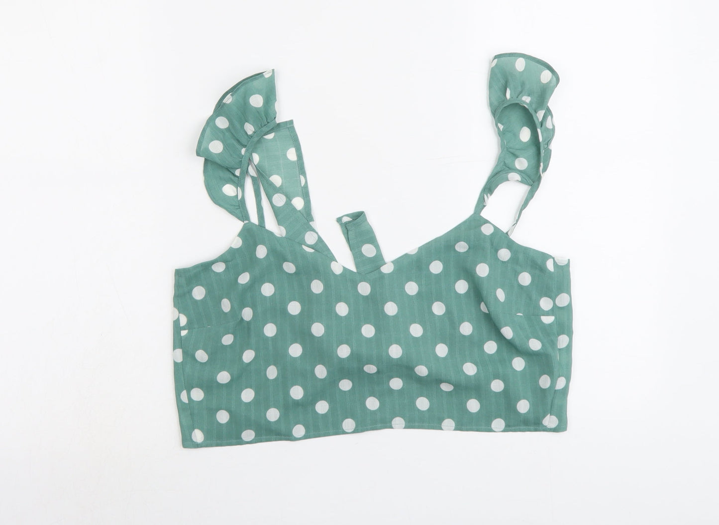 Minpink Womens Green Polka Dot Polyester Cropped Tank Size L V-Neck