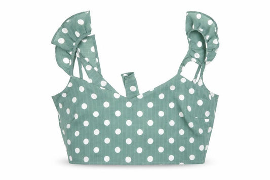 Minpink Womens Green Polka Dot Polyester Cropped Tank Size L V-Neck