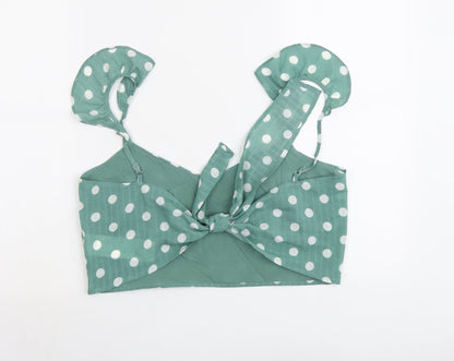 Minpink Womens Green Polka Dot Polyester Cropped Tank Size L V-Neck