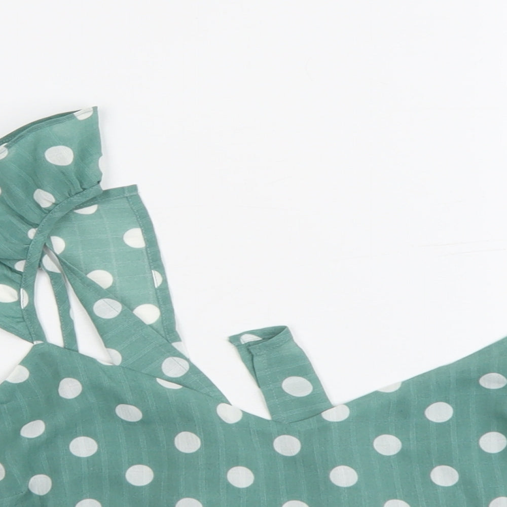 Minpink Womens Green Polka Dot Polyester Cropped Tank Size L V-Neck