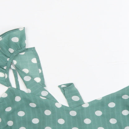 Minpink Womens Green Polka Dot Polyester Cropped Tank Size L V-Neck