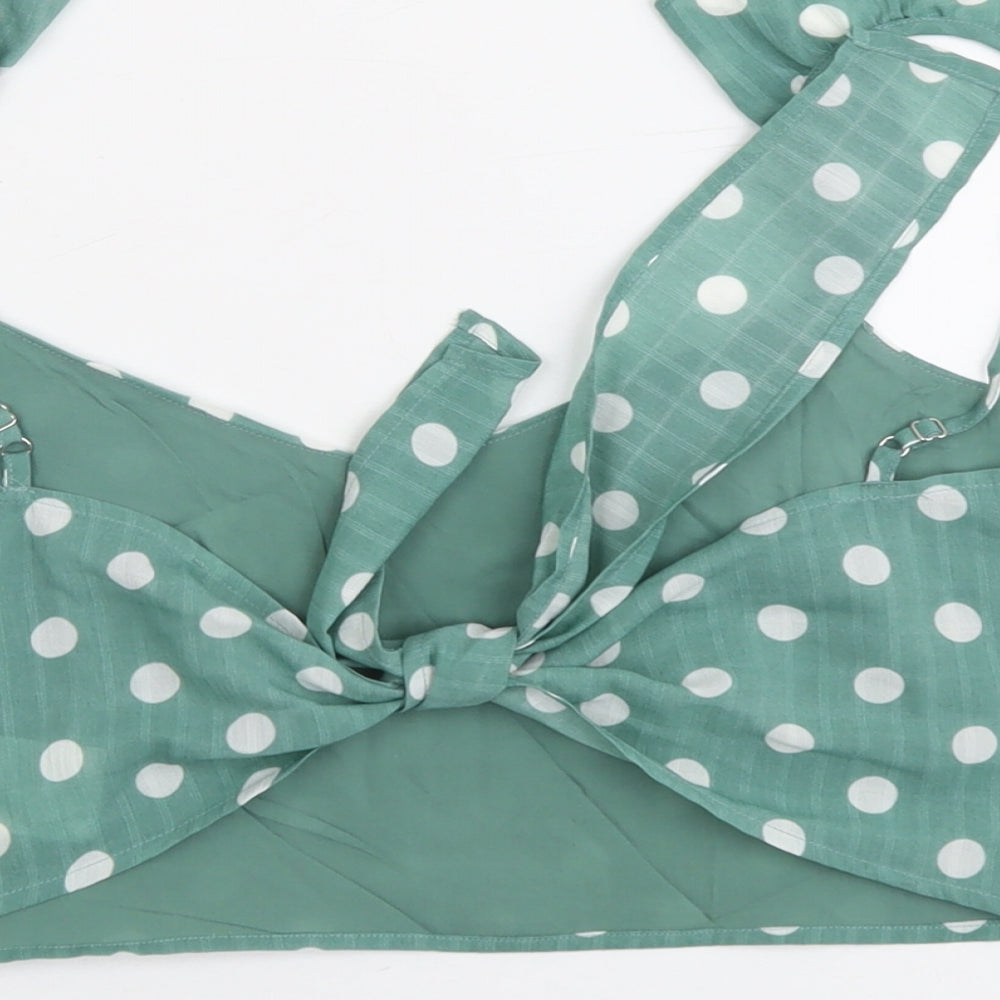 Minpink Womens Green Polka Dot Polyester Cropped Tank Size L V-Neck
