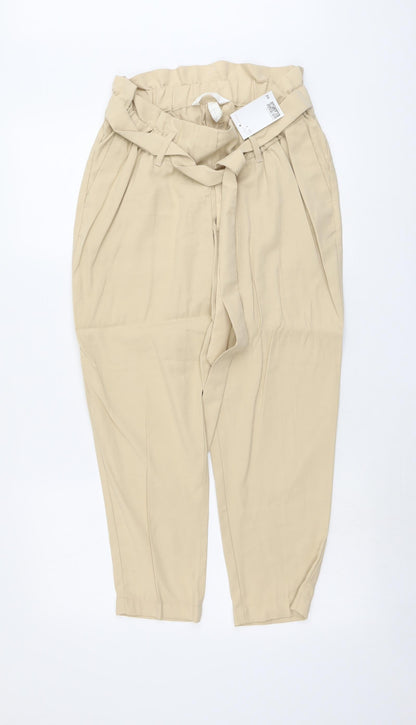 Womens UK Size S H&M Regular Fit Carrot Beige Trousers