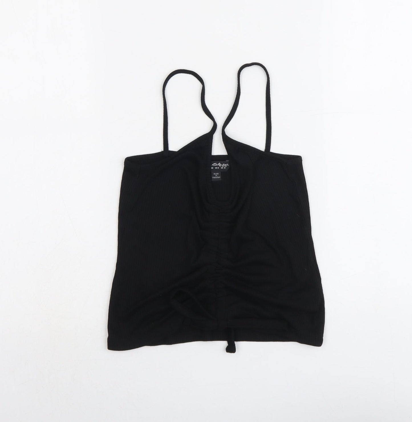 Miss Selfridge Womens Black Polyester Camisole Tank Size 12 Scoop Neck - Ruched Detail