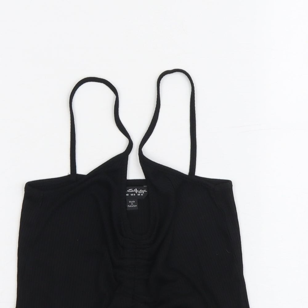 Miss Selfridge Womens Black Polyester Camisole Tank Size 12 Scoop Neck - Ruched Detail
