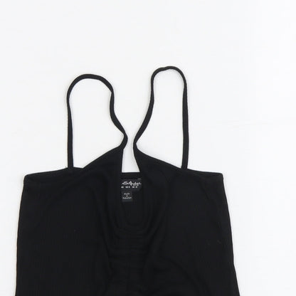 Miss Selfridge Womens Black Polyester Camisole Tank Size 12 Scoop Neck - Ruched Detail