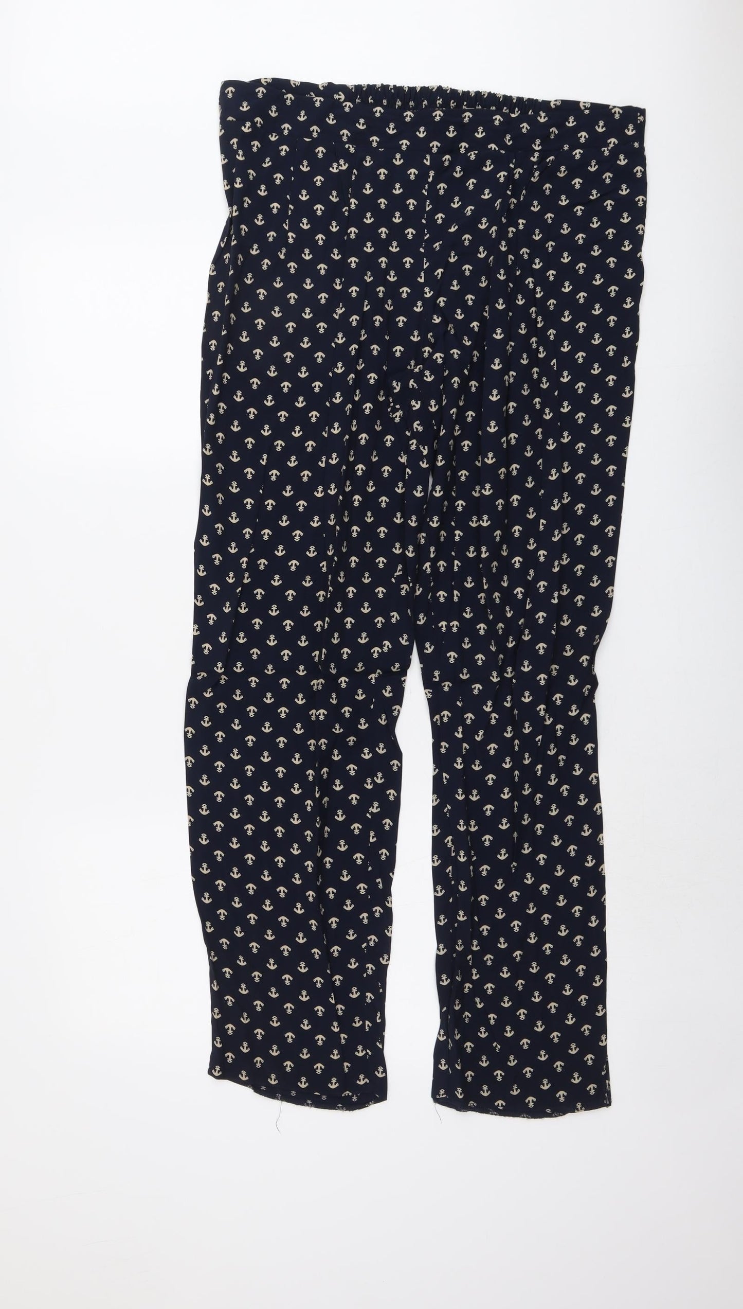 Amphora Womens Blue Geometric Viscose Trousers Size XL L31 in Regular - Anchor Print