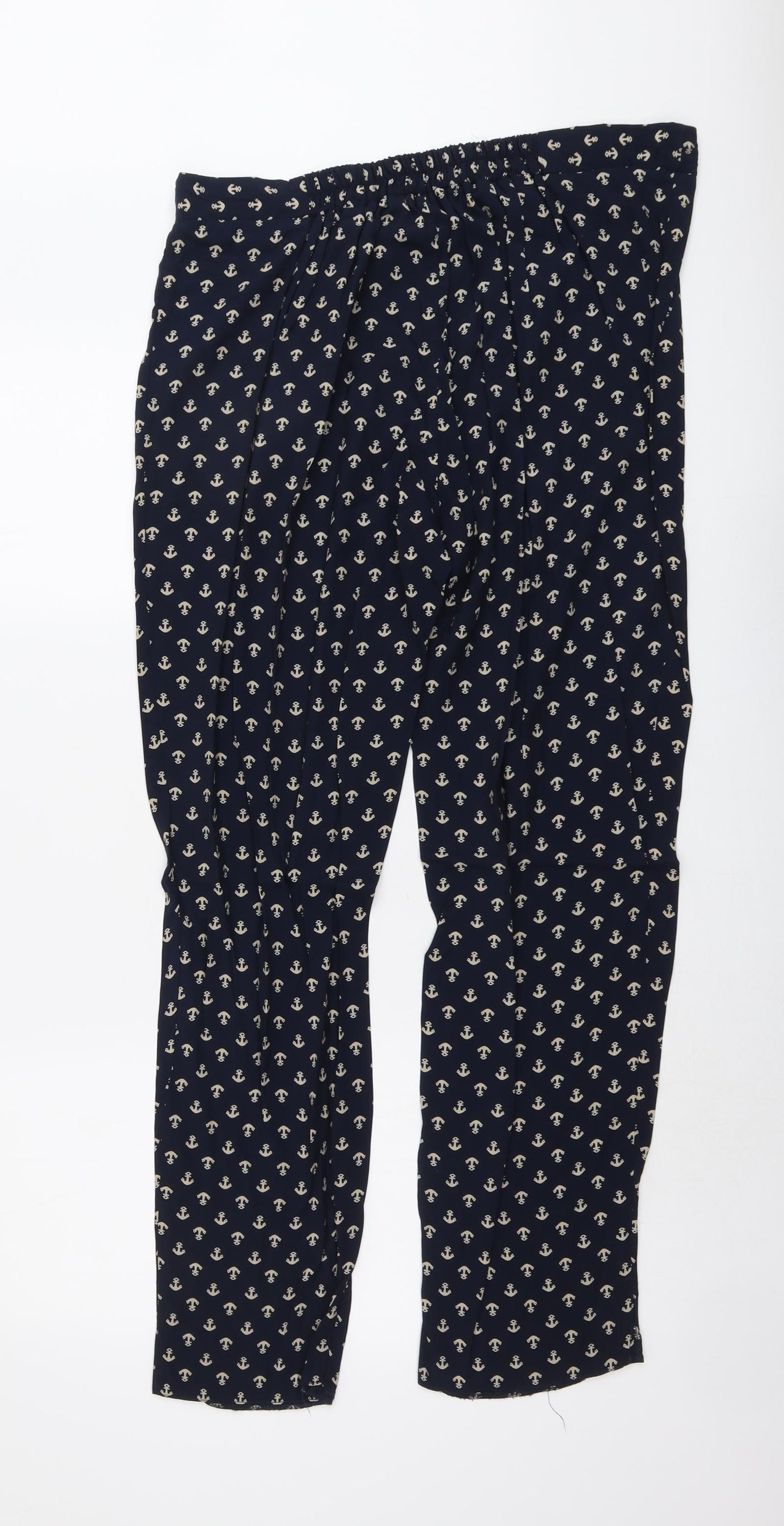Amphora Womens Blue Geometric Viscose Trousers Size XL L31 in Regular - Anchor Print