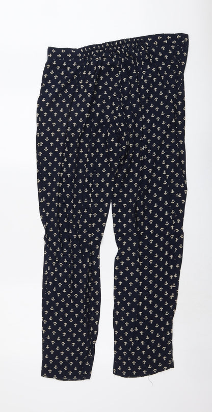 Amphora Womens Blue Geometric Viscose Trousers Size XL L31 in Regular - Anchor Print
