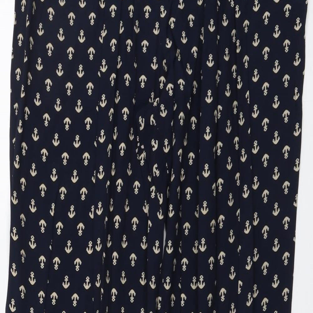 Amphora Womens Blue Geometric Viscose Trousers Size XL L31 in Regular - Anchor Print