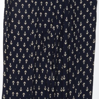 Amphora Womens Blue Geometric Viscose Trousers Size XL L31 in Regular - Anchor Print