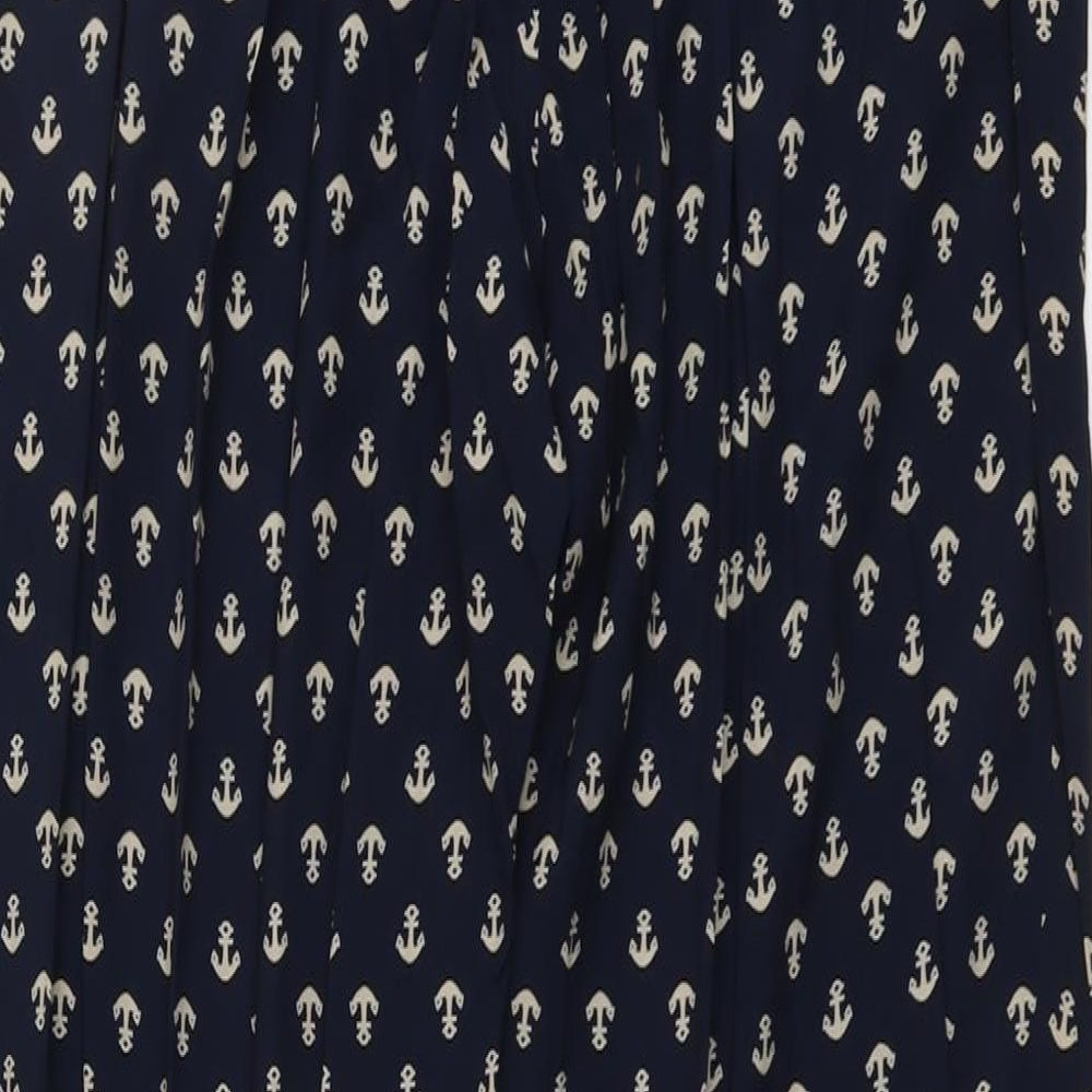 Amphora Womens Blue Geometric Viscose Trousers Size XL L31 in Regular - Anchor Print